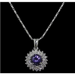 14KT White Gold 1.22ct Tanzanite and Diamond Pendant With Chain