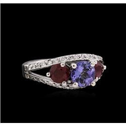 1.27ctw Ruby, Tanzanite, and Diamond Ring - 14KT White Gold