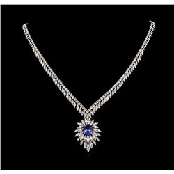 14KT White Gold 3.87ct Tanzanite and Diamond Necklace