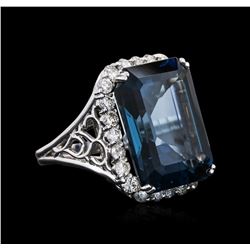 14KT White Gold 31.13ct Topaz and Diamond Ring