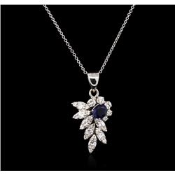 0.87ct Blue Sapphire and Diamond Pendant With Chain - 14KT White Gold