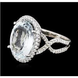 14KT White Gold 9.47ct Aquamarine and Diamond Ring