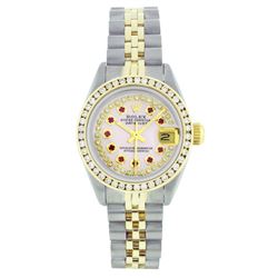 Rolex Two-Tone 1.00ctw Diamond and Ruby DateJust Ladies Watch