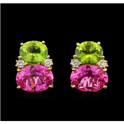 31.96ctw Multi Gemstone and Diamond Non-Pierced Earrings - 14KT Yellow Gold