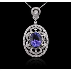 14KT White Gold 8.01ct Tanzanite and Diamond Pendant With Chain