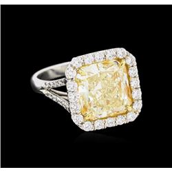 EGL USA Cert 6.95ctw Fancy Yellow Diamond Ring - Platinum