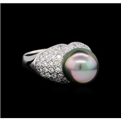 0.87ctw Pearl and Diamond Ring - 14KT White Gold