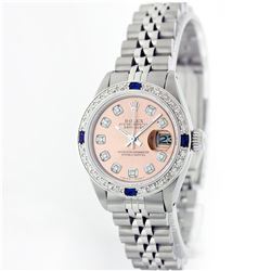 Rolex Stainless Steel Diamond And Sapphire DateJust Ladies Watch