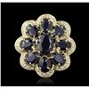 Image 2 : 14KT Yellow Gold 10.02ctw Sapphire and Diamond Ring