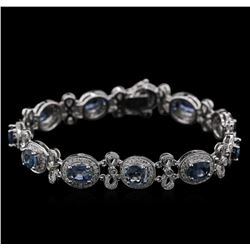 8.71ctw Blue Sapphire and Diamond Bracelet - 14KT White Gold