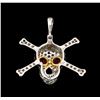 Image 2 : 0.50ctw Ruby and Diamond Skull Pendant With Chain - 14KT White Gold