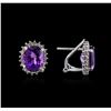 Image 2 : 14KT White Gold 3.42ctw Amethyst and Diamond Earrings