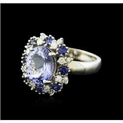 14KT White Gold 4.75ct Tanzanite, Sapphire and Diamond Ring