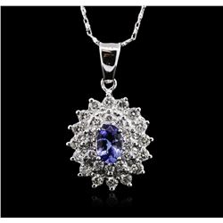 14KT White Gold 0.77ct Tanzanite and Diamond Pendant With Chain