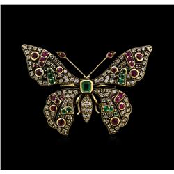 1.86ctw Multi Gemstone and Diamond Pin - 18KT Yellow Gold