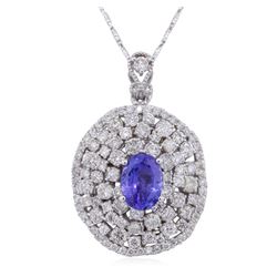 14KT White Gold 2.27ct Tanzanite and Diamond Pendant With Chain