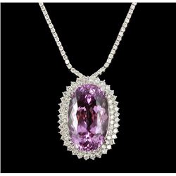 14KT White Gold 71.43ct Kunzite and Diamond Necklace