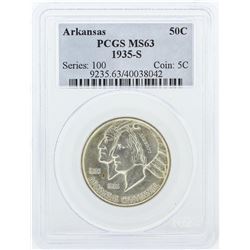 1935-S PCGS Graded MS63 Arkansas Commemorative Half Dollar Silver Coin