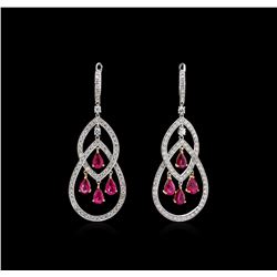 4.12ctw Ruby and Diamond Earrings - 18KT Two-Tone Gold