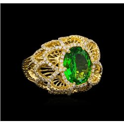 3.67ct Tsavorite and Diamond Ring - 14KT Yellow Gold