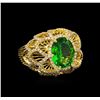 Image 1 : 3.67ct Tsavorite and Diamond Ring - 14KT Yellow Gold