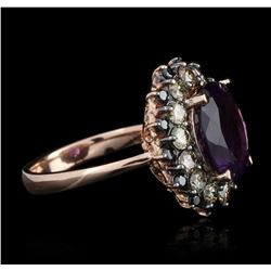 14KT Rose Gold 3.68ct Amethyst & Diamond Ring