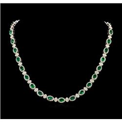 12.67ctw Emerald and Diamond Necklace - 18KT White Gold