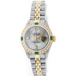 Rolex 14KT Two-Tone Baguette Diamond And Emerald DateJust Ladies Watch