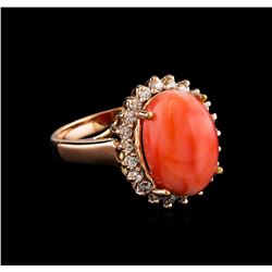 6.30ct Coral and Diamond Ring - 14KT Rose Gold