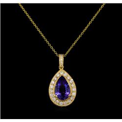 3.50ct Tanzanite and Diamond Pendant - 14KT Yellow Gold