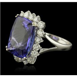 14KT White Gold 13.13ct GIA Certified Tanzanite and Diamond Ring