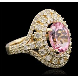 14KT Yellow Gold 2.81ct Kunzite and Diamond Ring