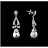 Image 2 : 12.00MM Pearl and and Diamond Earrings - 14KT White Gold
