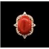Image 2 : 14KT Rose Gold 7.57ct Pink Coral and Diamond Ring