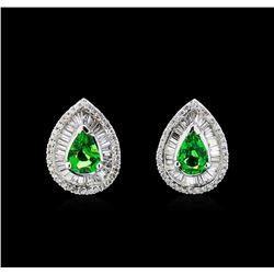 3.20ctw Tsavorite and Diamond Earrings - 14KT White Gold