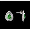Image 2 : 3.20ctw Tsavorite and Diamond Earrings - 14KT White Gold