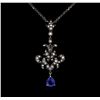 Image 1 : 0.82ct Blue Sapphire and Diamond Necklace - 18KT White Gold