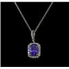 Image 1 : 1.58ct Tanzanite and Diamond Pendant With Chain - 14KT White Gold