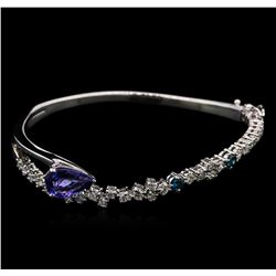 2.27ct Tanzanite and Diamond Bangle Bracelet - 14KT White Gold