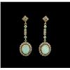 Image 1 : 1.53ctw Opal and Diamond Earrings - 18KT Yellow Gold