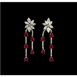 7.08ctw Ruby and Diamond Dangle Earrings - 18KT White Gold