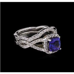 14KT White Gold 1.22ct Tanzanite and Diamond Ring and Guard