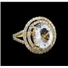 Image 1 : 4.39ct Aquamarine and Diamond Ring - 14KT Yellow Gold