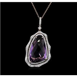 20.23ct Amethyst and Diamond Pendant With Chain - 14KT Rose Gold