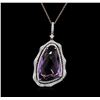 Image 1 : 20.23ct Amethyst and Diamond Pendant With Chain - 14KT Rose Gold