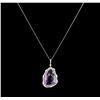 Image 2 : 20.23ct Amethyst and Diamond Pendant With Chain - 14KT Rose Gold