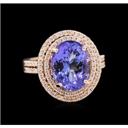 4.92ct Tanzanite and Diamond Ring - 14KT Rose Gold