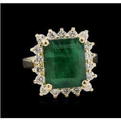 5.36ct Emerald and Diamond Ring - 14KT Yellow Gold