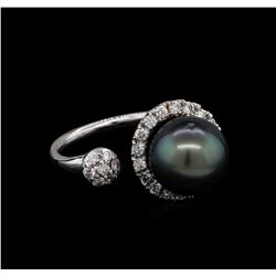 0.68ctw Pearl and Diamond Ring - 14KT White Gold