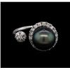 Image 2 : 0.68ctw Pearl and Diamond Ring - 14KT White Gold